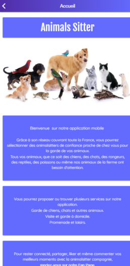 Application mobile Android & IOS, AnimalSitter