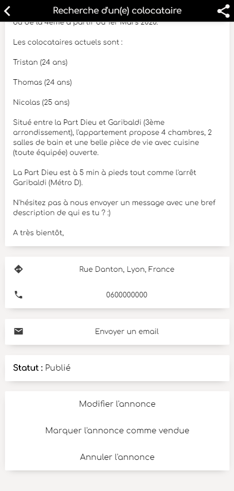 Application mobile Android & IOS, Type Leboncoin mise en relation Colocation